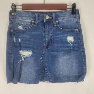 Aero Denim Mini Skirt Womens 0 Blue Jean‎ High Rise Pockets Distressed